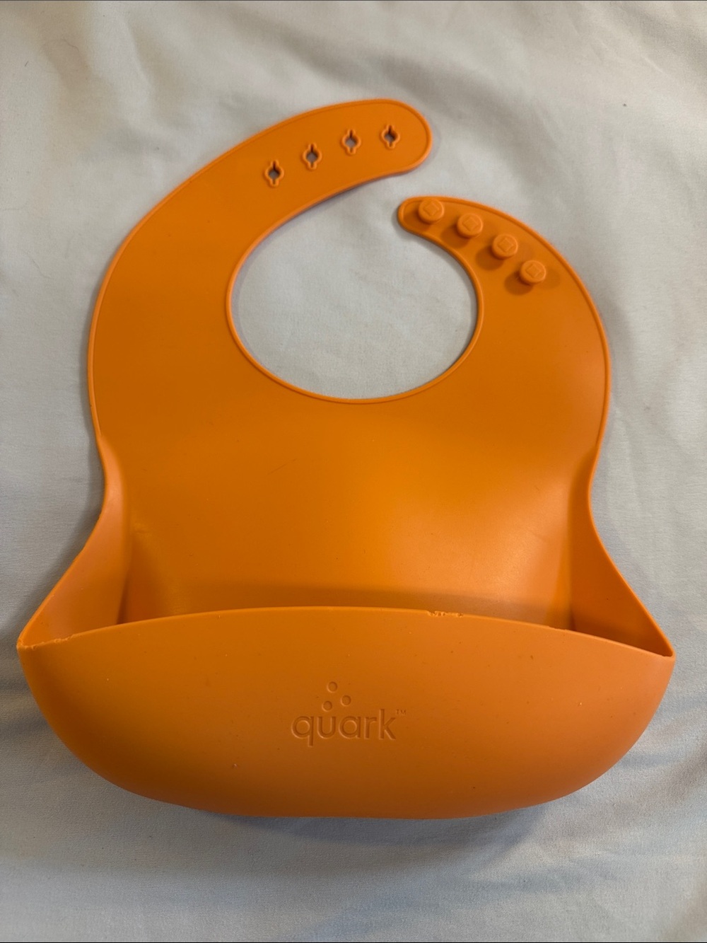 Quark - LIKE NEW - Orange Silicone Baby Bib with Catch Pocket